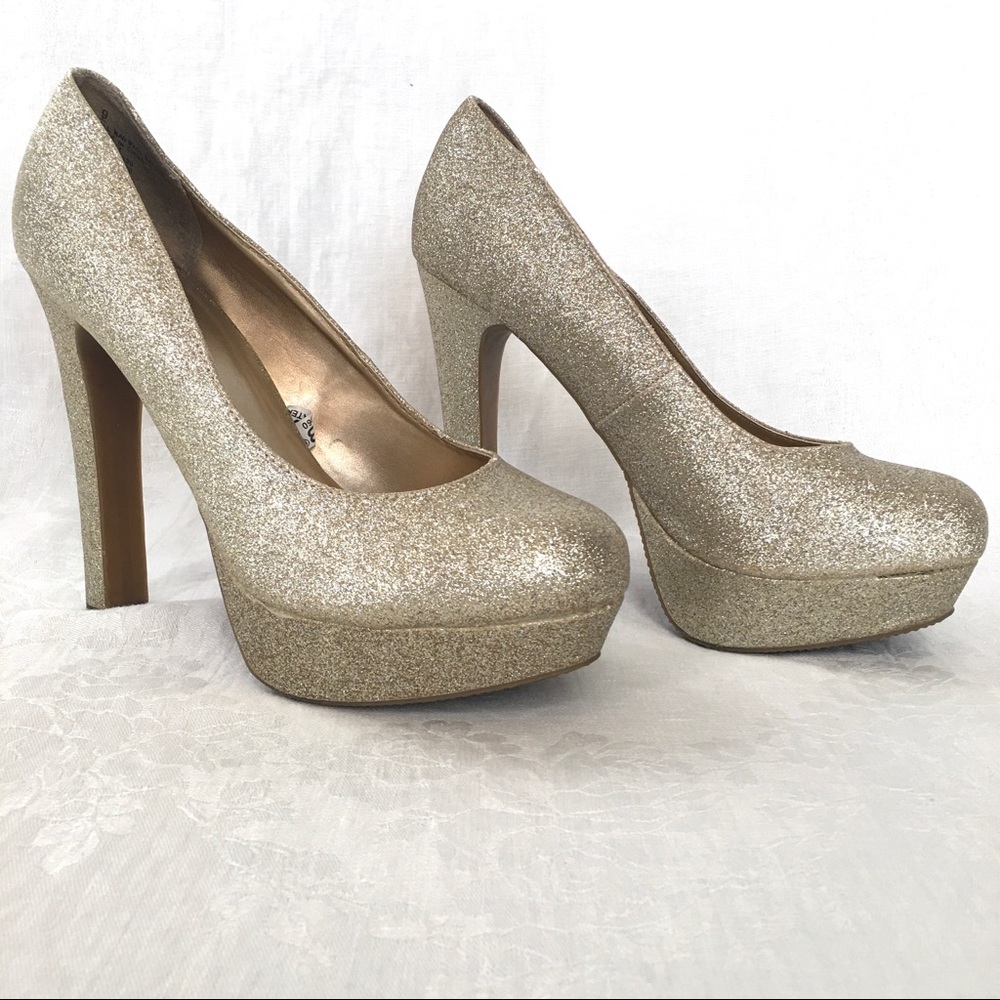✅3/$15 Mossimo Champagne Glitter Platform Heels Size 9